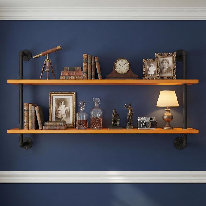 HDDFER Industrial Pipe Shelving Shelf Rustic Wood Wall Shelves Industrial by industrialpipeshelving