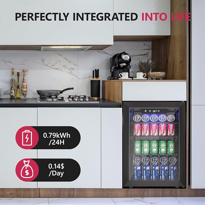 100 Can Beverage Refrigerator Cooler, 2.7 cu.ft Mini Fridge Glass Door - Image 7
