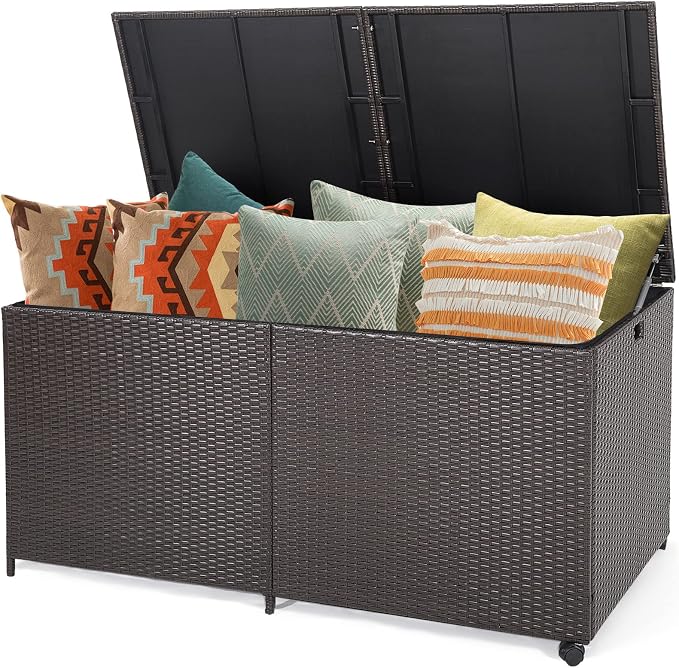 RELAX4LIFE 175-Gallon Outdoor Storage Box, Wicker Rattan Outside Storage by RELAX4LIFE