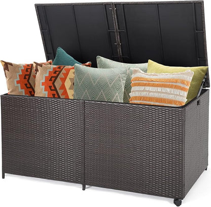 RELAX4LIFE 175-Gallon Outdoor Storage Box, Wicker Rattan Outside Storage by RELAX4LIFE