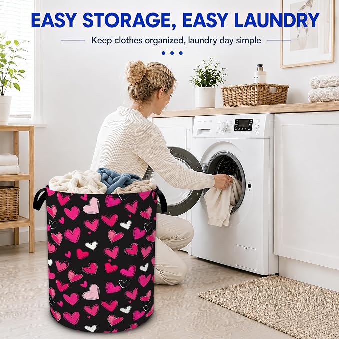 Pink Hearts Laundry Hamper, Collapsible Laundry Baskets, Dirty Clothes Baskets - Image 6