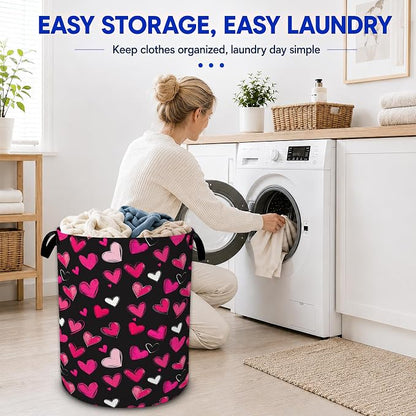 Pink Hearts Laundry Hamper, Collapsible Laundry Baskets, Dirty Clothes Baskets - Image 6