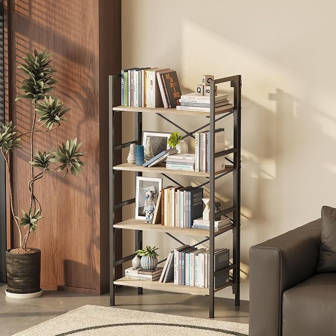 Homeiju Folding Bookshelf, 4 Tier Bookcase Foldable Shelf - Image 4