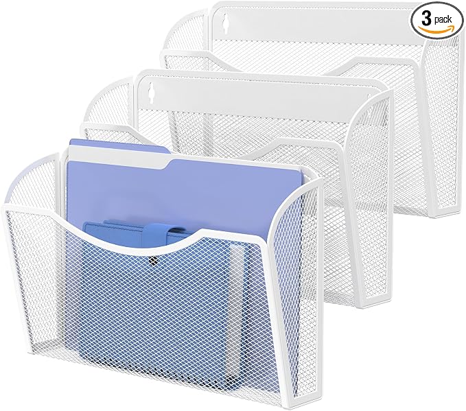 MINDEPOT Wall File Organizer, Hanging Wall File Holder, 3 Pack, Metal Mesh Wall by MINDEPOT