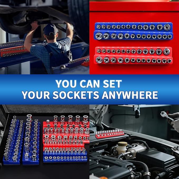 8PS Magnetic Wrench and Socket Organizer Set, Tool Trays 1/4", 1/2" Tool Box - Image 6