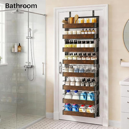 SNTD 8 Tiers Wooden Over Door Organizer, Rustic Brown | Pantry Door Organizers - Image 9