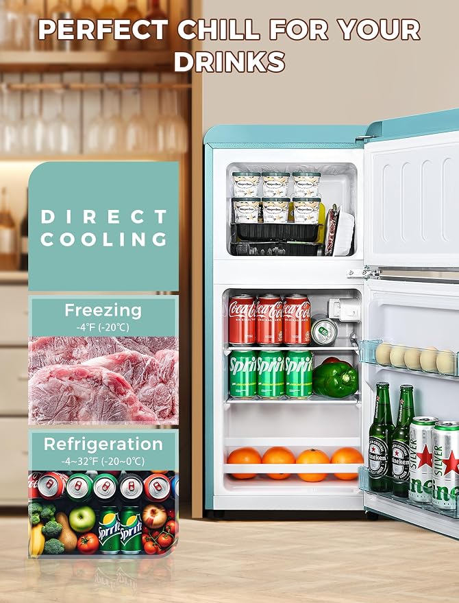 3.2 Cu.Ft Refrigerator, Retro Double Door Fridge - Image 3