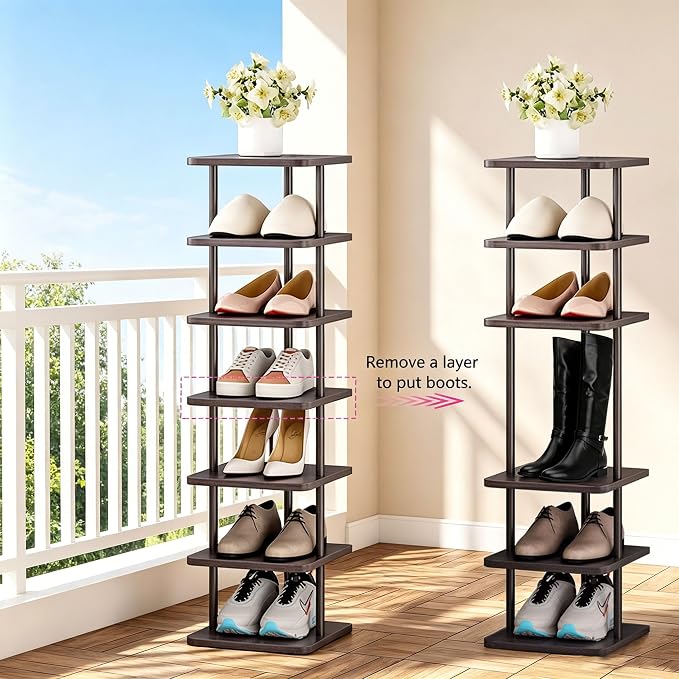 SORCEDAS Shoe Rack Vertical Shoe Shelf Narrow Tall Storage - Image 4