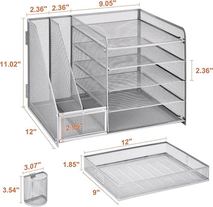 Marbrasse Desk Organizer with File Holder, 5-Tier Paper Letter Tray Organizer - Image 5
