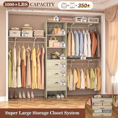 iSunirm 8FT Closet System, Wall Mount Bedroom Wardrobe - Image 3
