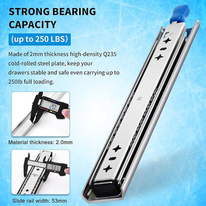 YENUO Locking Heavy Duty Drawer Slides Full Extension 12–40 Inch 185 LB | Side - Image 3