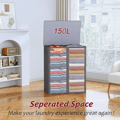 150L Laundry Hamper 2 Section, Large Laundry Hamper - Image 4