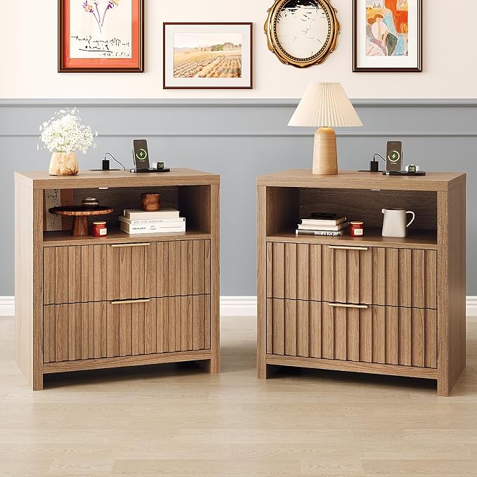 VINGLI Walnut Nightstands Set of 2 by VINGLI
