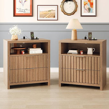 VINGLI Walnut Nightstands Set of 2 by VINGLI