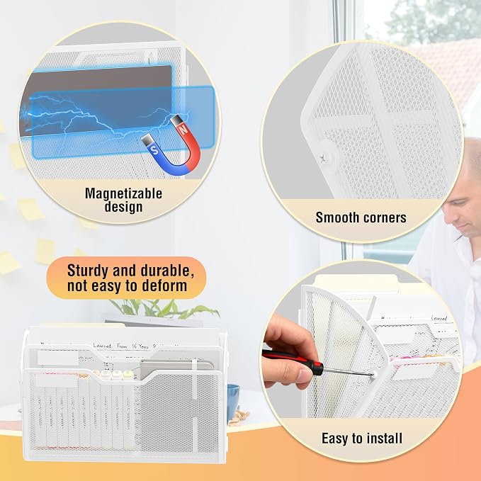 Docnest 3 Pack 3 Tier Dual-Mount Magnetic Mesh File Holders, Wall Organizer | - Image 3