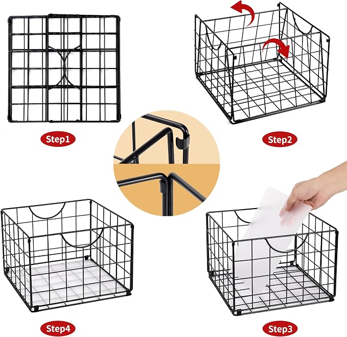 Metal Wire Basket Foldable Set of 4, Metal Bins - Image 3