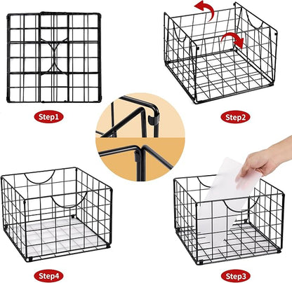 Metal Wire Basket Organizer Foldable Set of 6, Food Storage Mesh Bin - Image 3