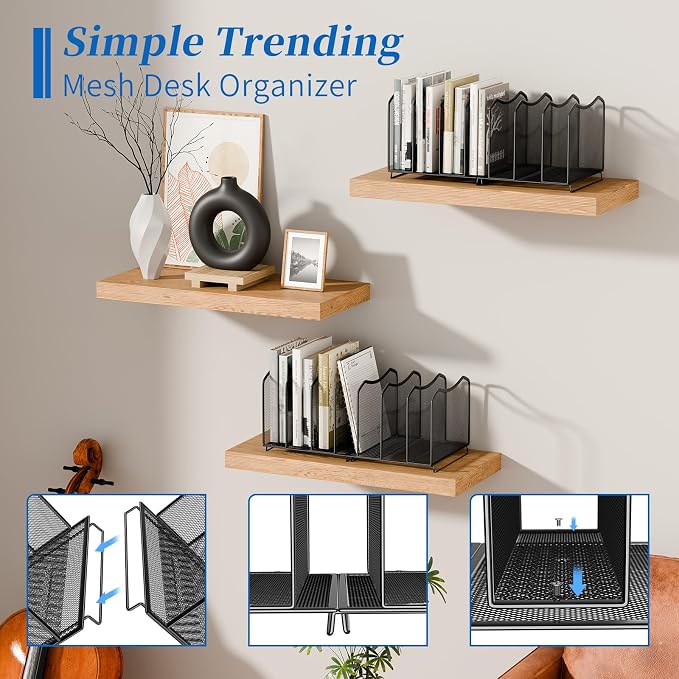 Simple Trending 2 Pack Mesh Desktop File Sorter Organizer, 7-Section Bookshelf - Image 4