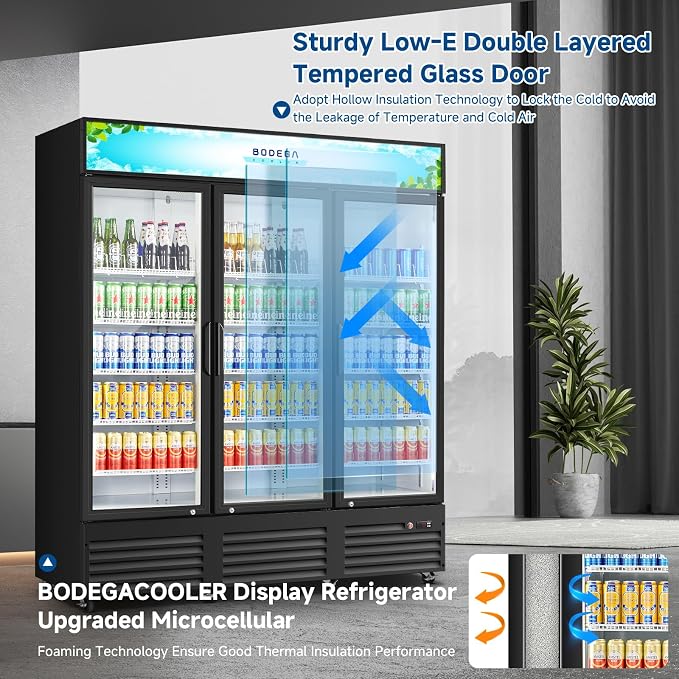 BODEGACOOLER Commercial Merchandiser Refrigerator, 3 Glass Door Commercial - Image 3