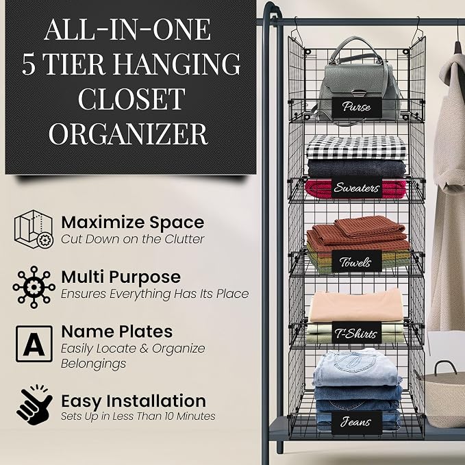 DECOLURE 5-Tier Adjustable Hanging Closet Organizer – Maximize Hanging Storage - Image 4