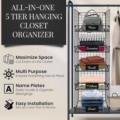 DECOLURE 5-Tier Adjustable Hanging Closet Organizer – Maximize Hanging Storage - Image 4