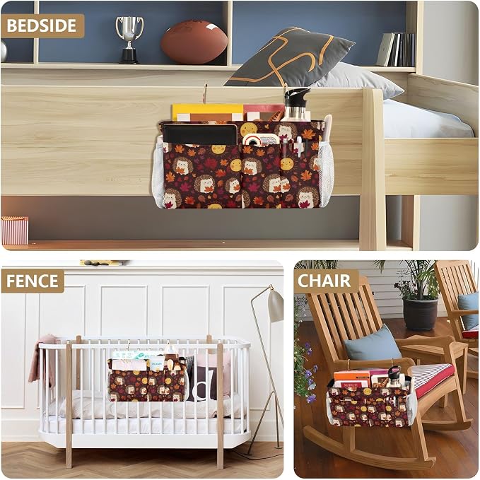 Autumn Leaves Sun Hedgehogs Brown Bedside Caddy - Image 8