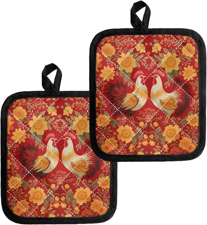 2 PCS Red Chicken Sunflower Pot Holders by Jndtueit