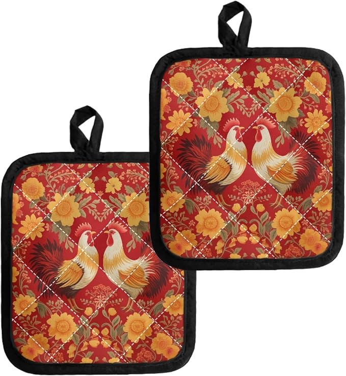 4 PCS Red Chicken Sunflower Pot Holders by Jndtueit