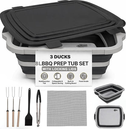 Collapsible BBQ Prep Tub 8L Black | Portable Meat Marinating Container by Unknown