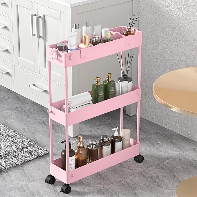 SPACELEAD 2-piece Set Slim Storage Cart 3 Tier, Bathroom Organizer Rolling - Image 4