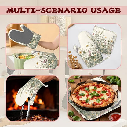 Wildflower Floral Oven Mitts and Pot Holders, Vintage Garden Flowers Heat - Image 6