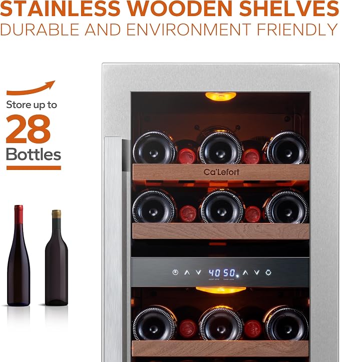 Ca'Lefort 15 Inch Wine Fridge, 28 Bottle Wine Cooler Refrigerator, 40-65°F Wine - Image 4