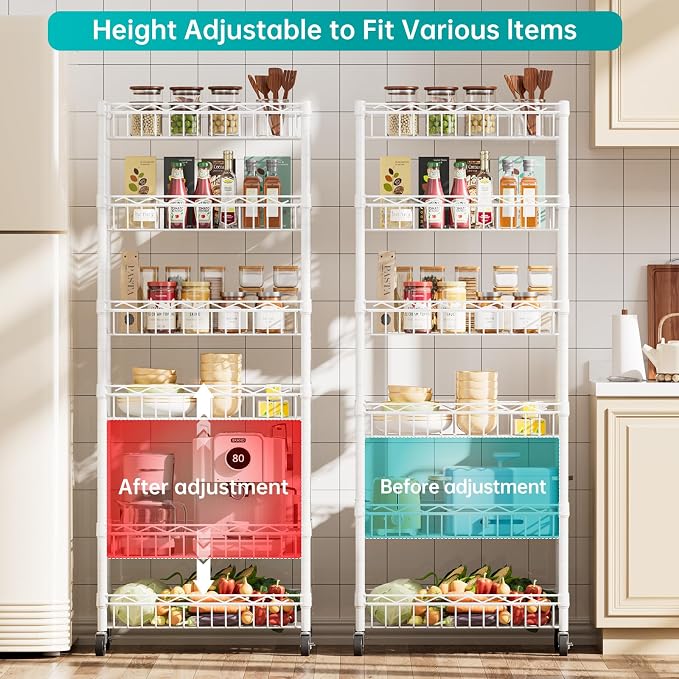 SINGAYE 6 Tier Basket Shelf Wire Shelving Unit Adjustable Storage Shelves Big - Image 3