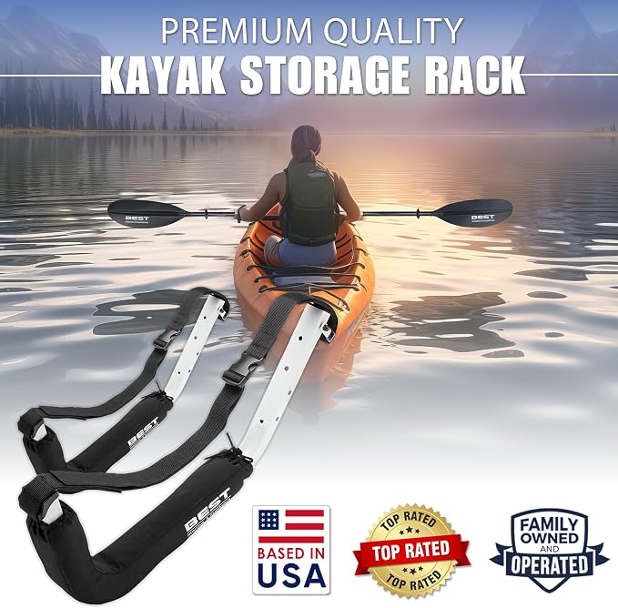 Best Marine and Outdoors Kayak Storage Rack, 2 Premium Wall Mount Racks - Image 2