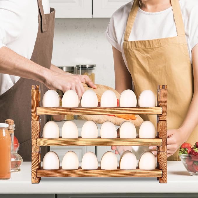 CVHOMEDECO. Wooden Egg Holder Fresh Egg Holders Countertop Firewood Egg - Image 3