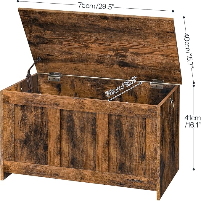 HOOBRO Storage Bench, 29.5" Retro Wooden Storage Chest, Wooden Storage Trunk - Image 3