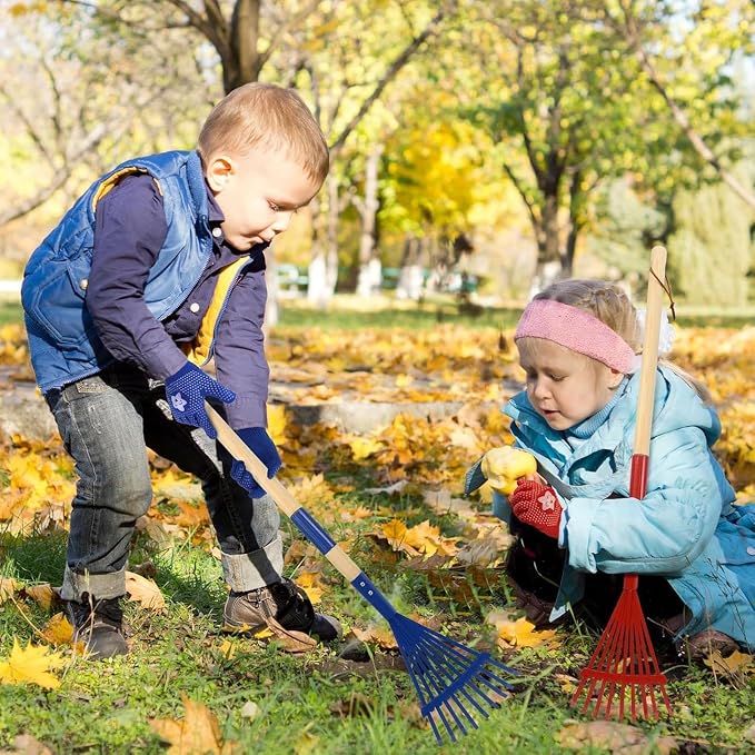 Kids Leaf Rake | with Gloves 27 Inch Detachable Wooden Handle, Kids Garden Rake - Image 7