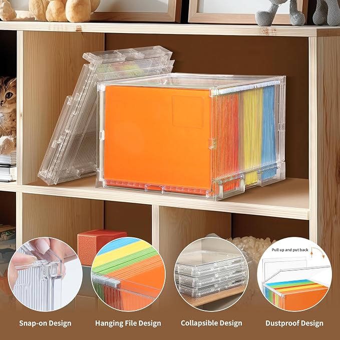 File Organizer Box with Lid, Hanging Filing Folder Organizer - Image 7