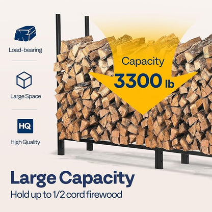 VIVOHOME Upgraded Heavy Duty 8 ft 1/2 Cord Firewood Rack Outdoor - Image 2