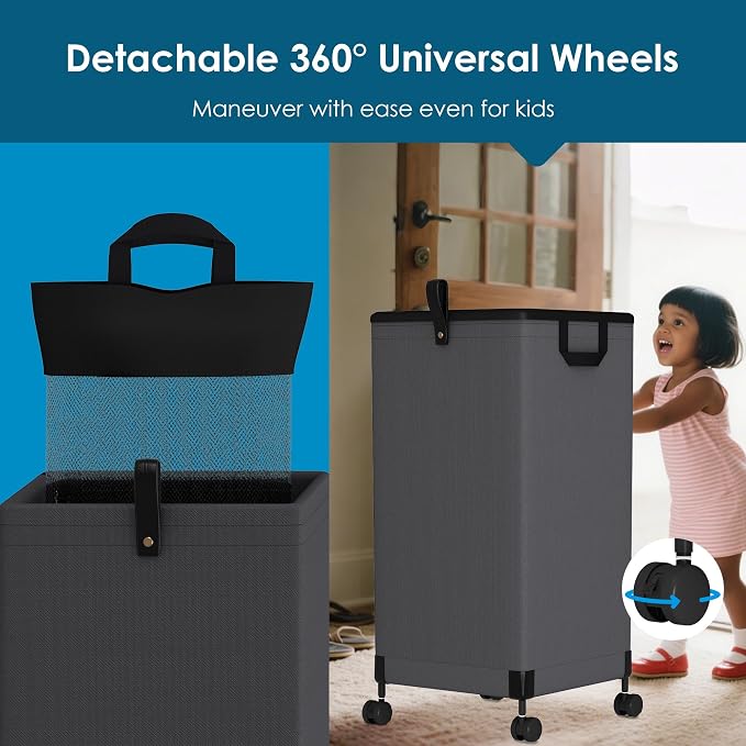 2Pcs Laundry Basket With Wheels 105L, Large Rolling Laundry Hamper With - Image 5