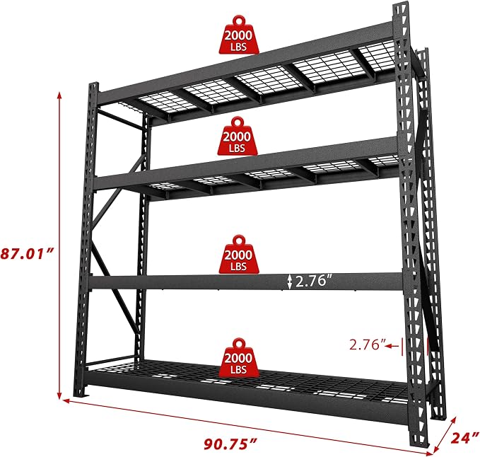 BlueWish 8000LBS Storage Shelves, 91 "W x 24 "D x 87 "H 4-Tier Adjustable Metal - Image 2
