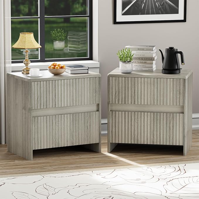 Fleuted Nightstand Set of 2, Modern Night Stand by HOCAT