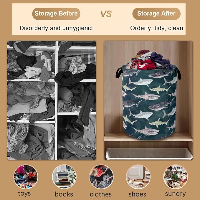 Cute Shark Collapsible Laundry Baskets, Laundry Hamper, Storage Basket - Image 5