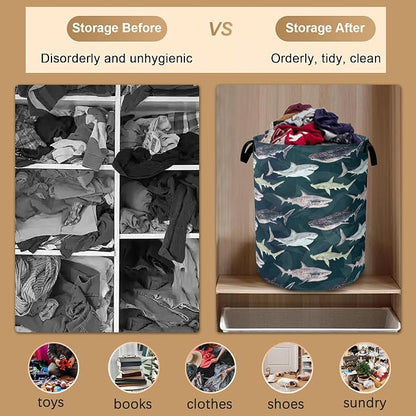 Cute Shark Collapsible Laundry Baskets, Laundry Hamper, Storage Basket - Image 5