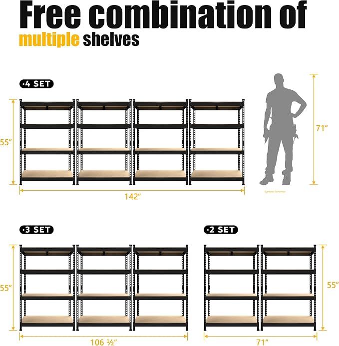 PrimeZone Storage Shelves 2 Packs 5 Tier Adjustable Garage Storage Shelving - Image 9