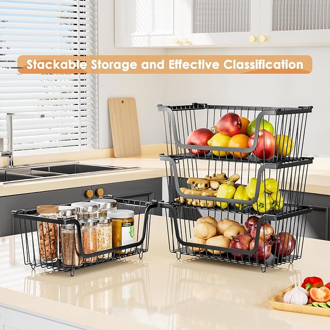 4 Pcs Stackable Wire Baskets for Pantry Organizers and Storage, Produce Potato - Image 4