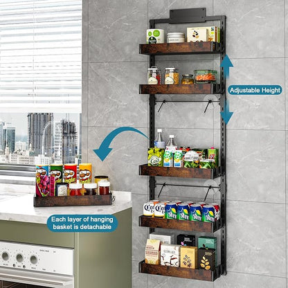 bukfen Over the Door Pantry Organizer, 6-Tier Adjustable Wooden Basket Kitchen - Image 5