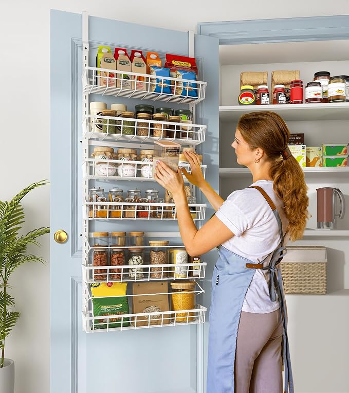 Mefirt Over The Door Pantry Organizer, Wall Mount Spice Rack 6-Tier White | - Image 8