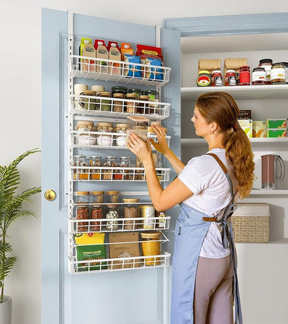 Mefirt Over The Door Pantry Organizer, Wall Mount Spice Rack 6-Tier White | - Image 8