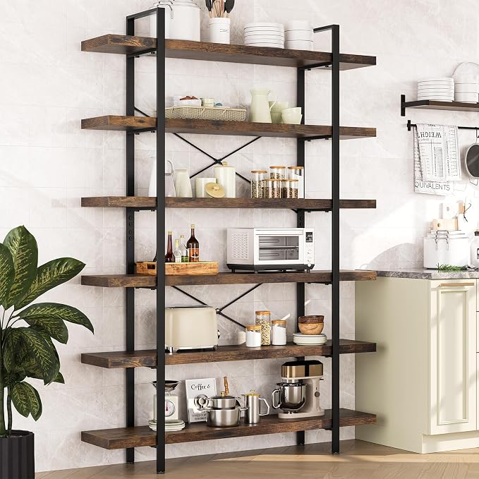Bookshelf Set of 2, Heavy Duty 6-Tier Industrial Bookcase, 120lbs Shelf Capacity - Image 8